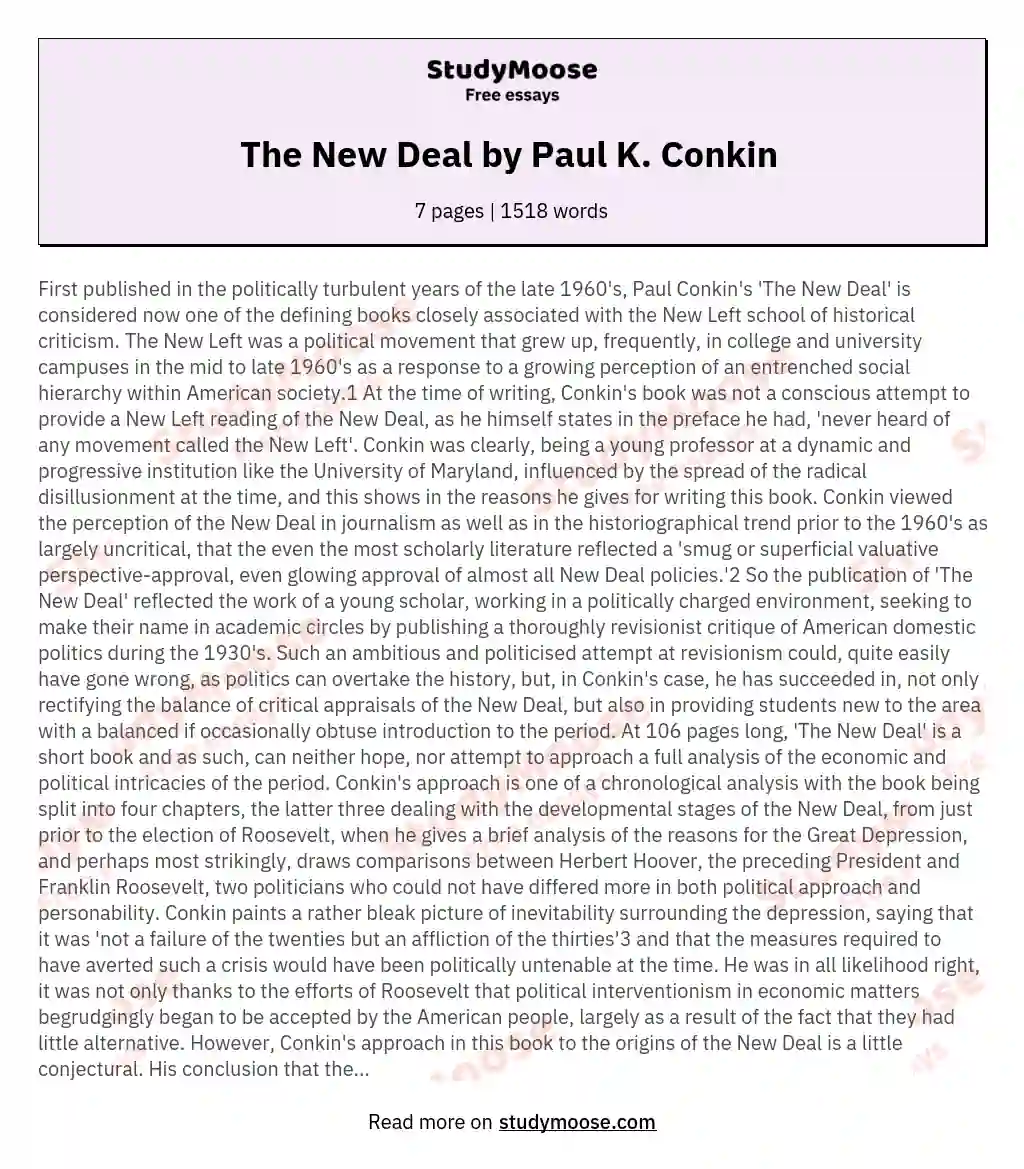 The New Deal by Paul K. Conkin  essay