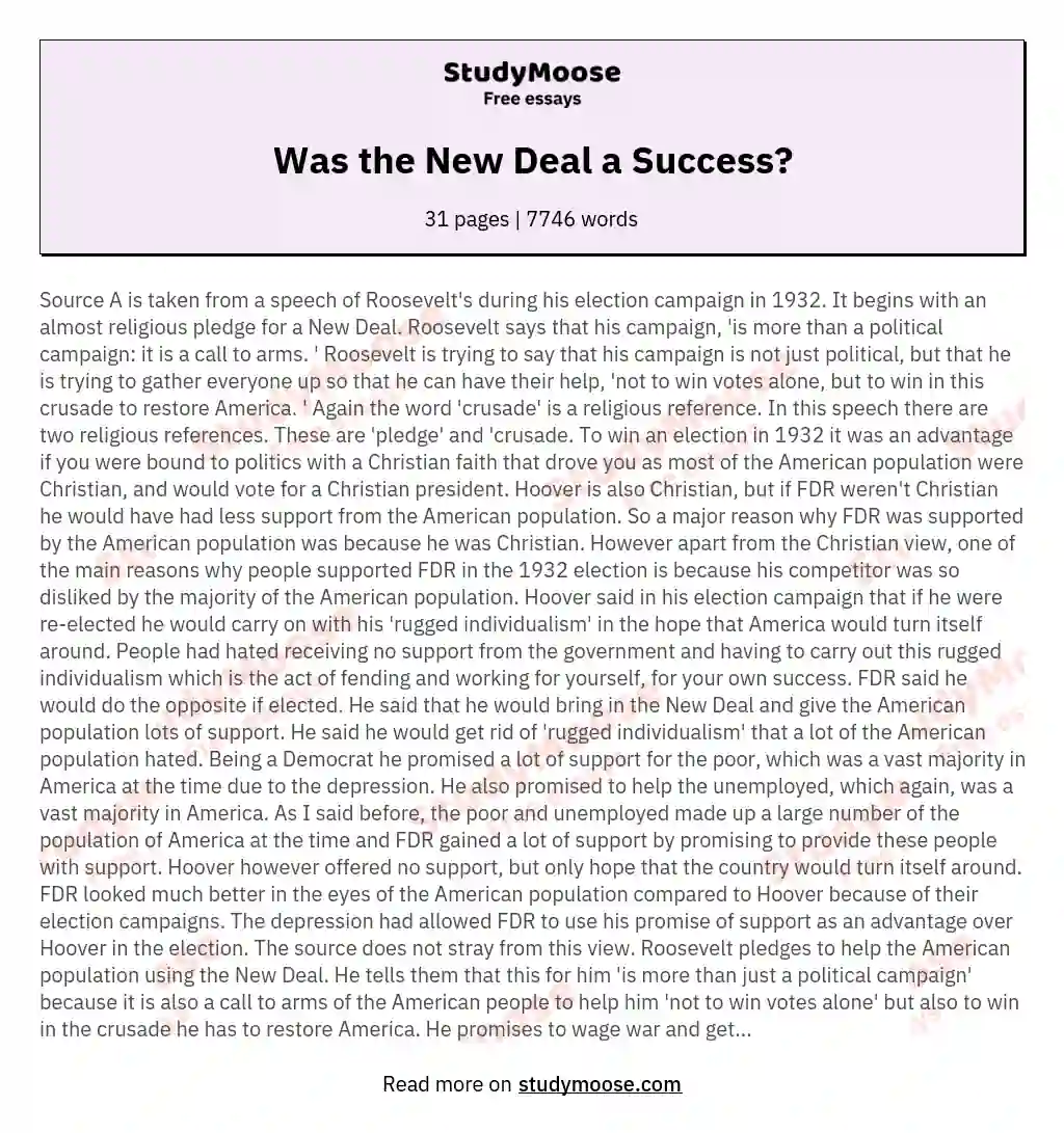 Was the New Deal a Success? essay