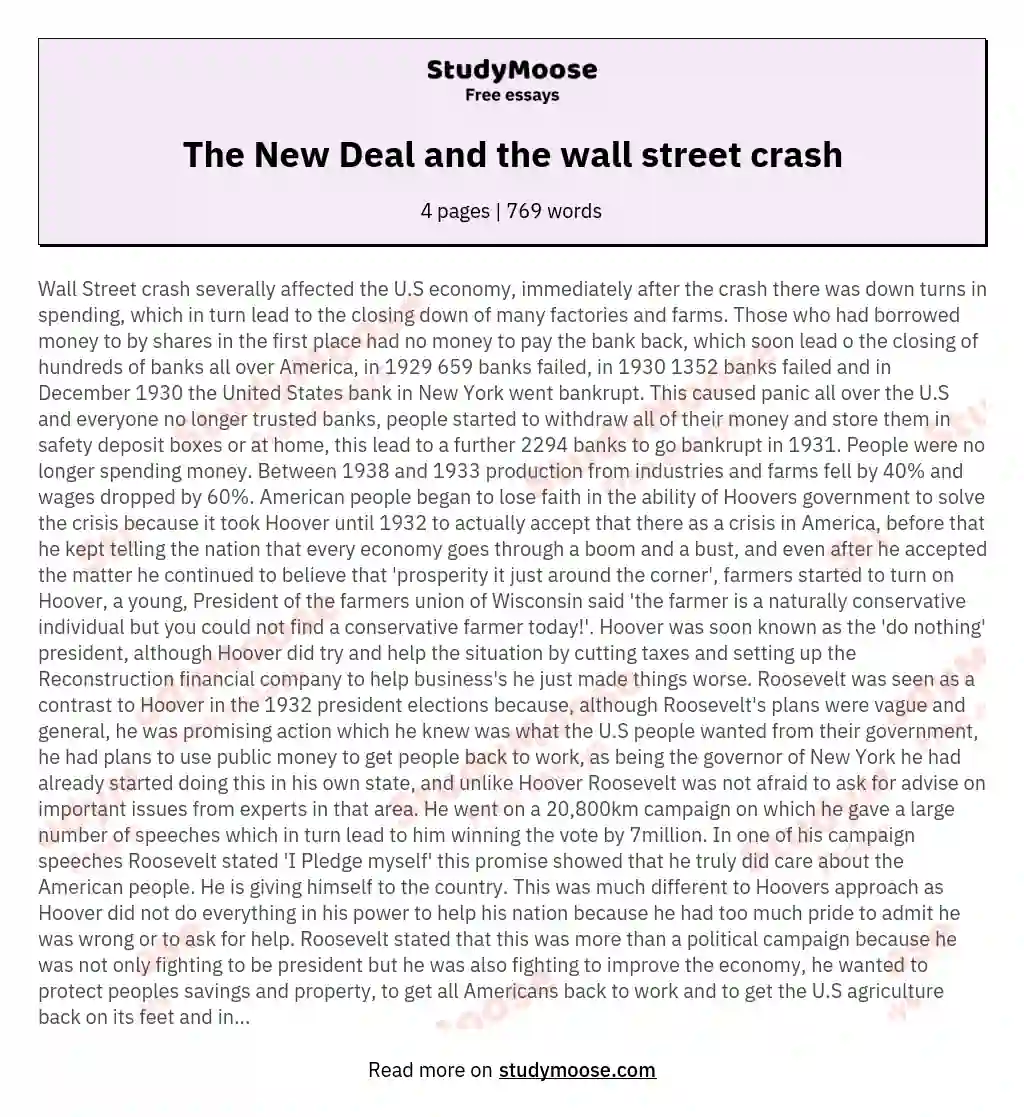 The New Deal and the wall street crash