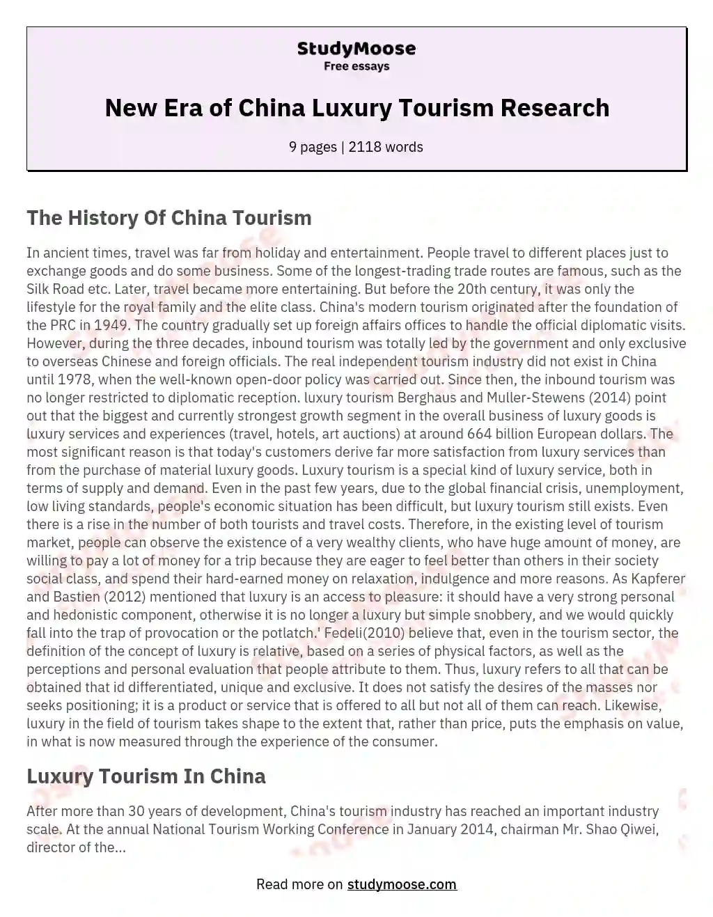 New Era of China Luxury Tourism Research essay