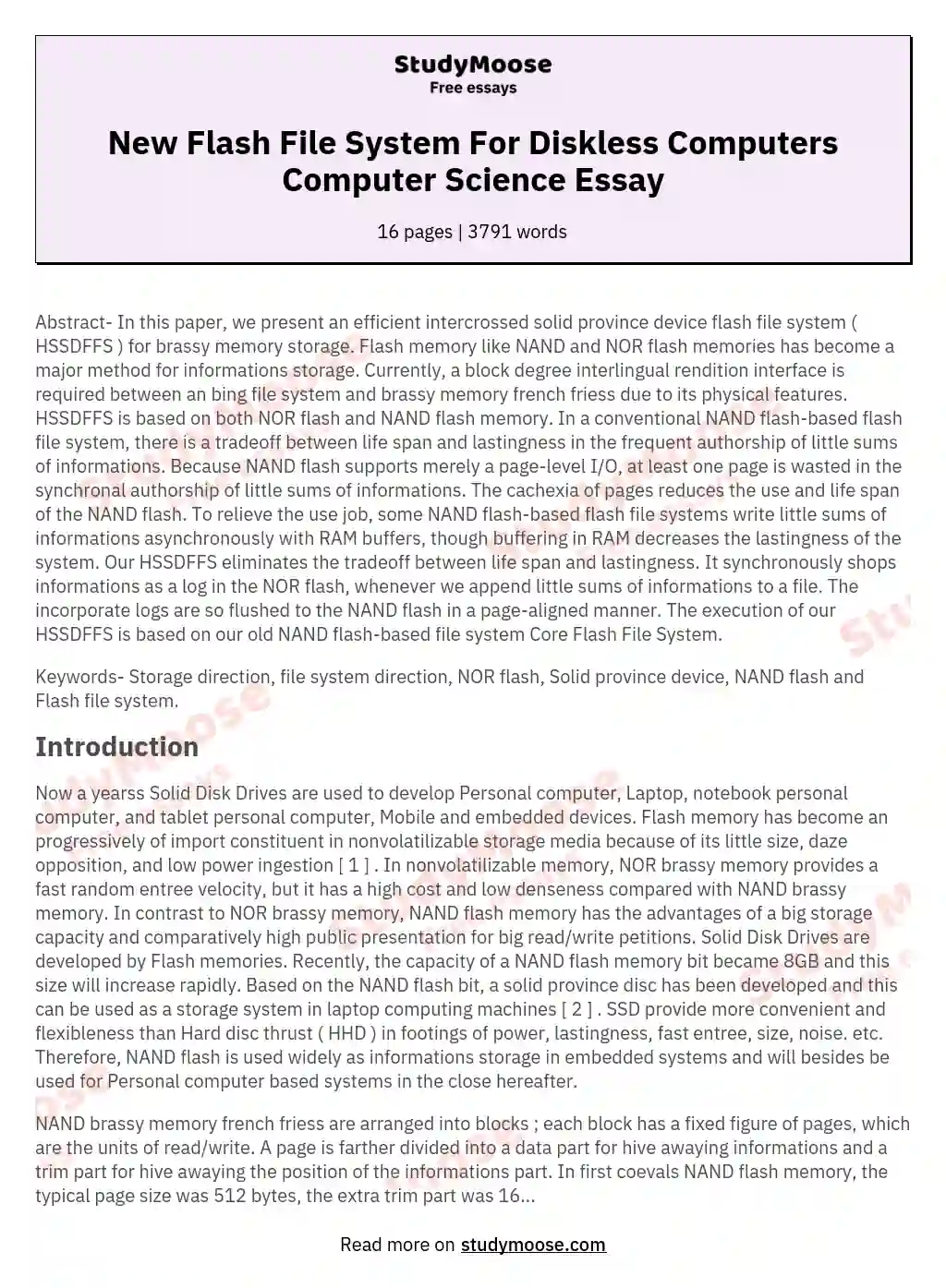 New Flash File System For Diskless Computers Computer Science Essay