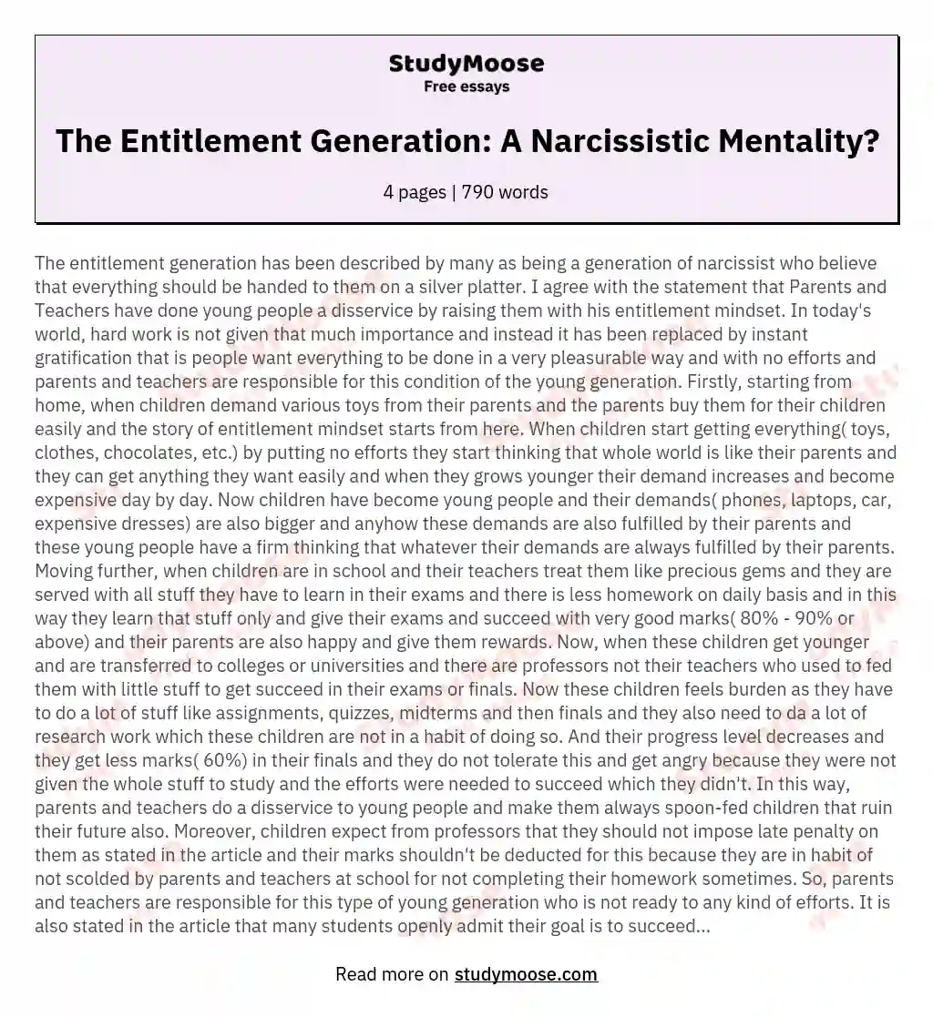 The Entitlement Generation: A Narcissistic Mentality? essay