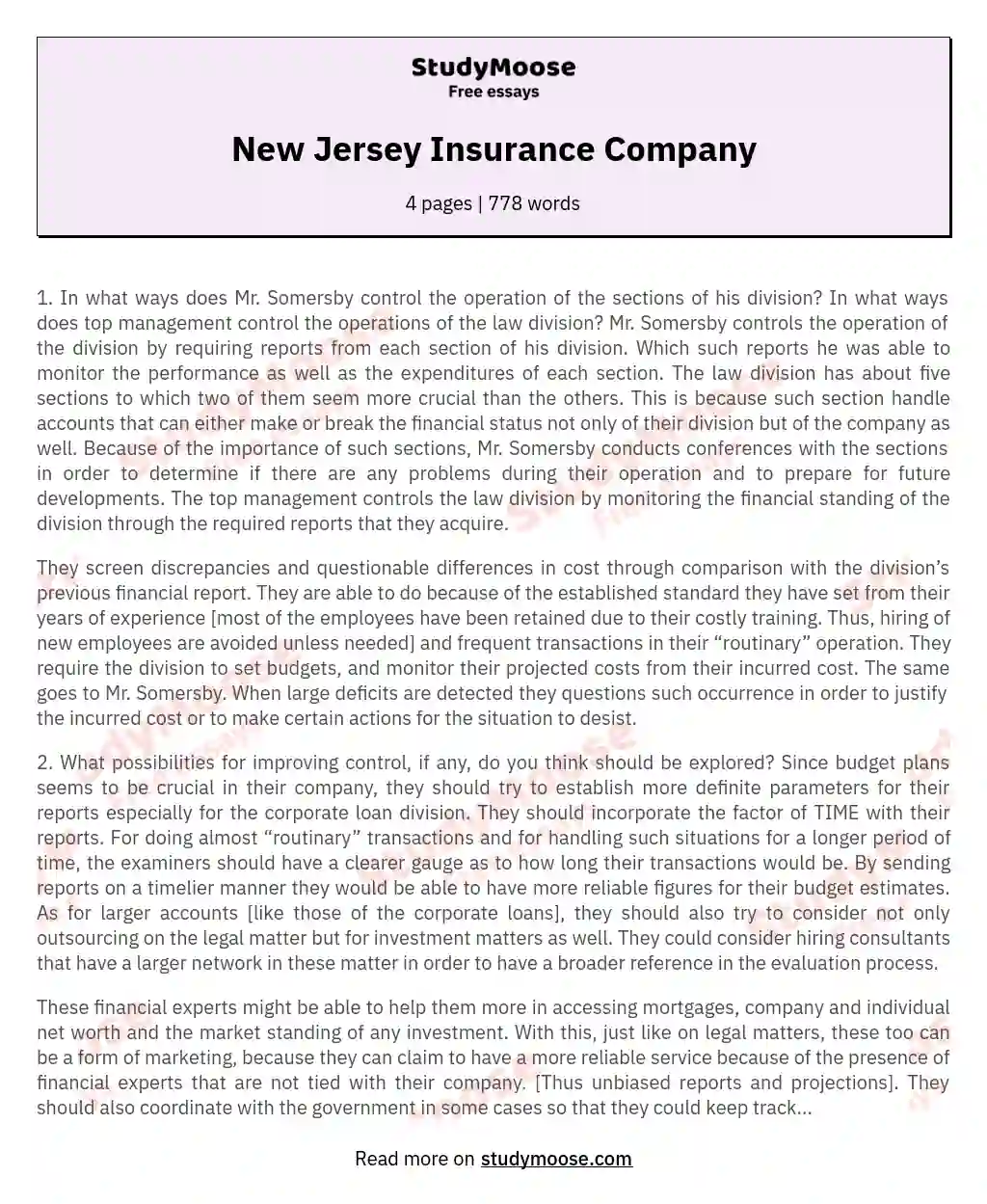 New Jersey Insurance Company essay
