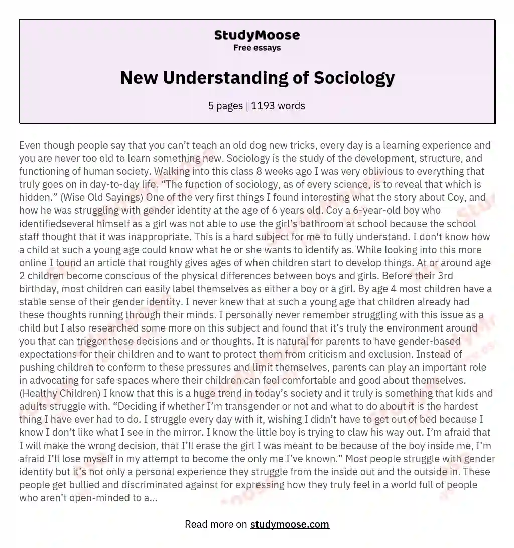 New Understanding of Sociology essay