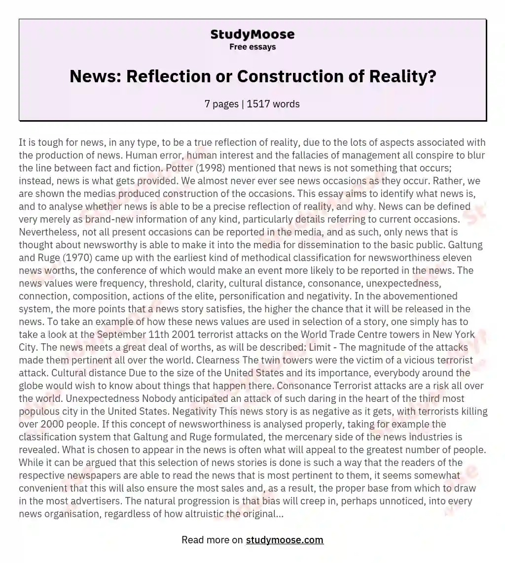 News: Reflection or Construction of Reality? essay
