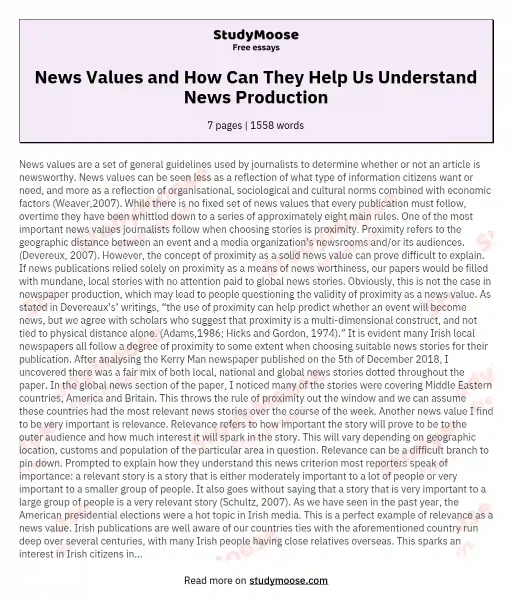 News Values and How Can They Help Us Understand News Production
