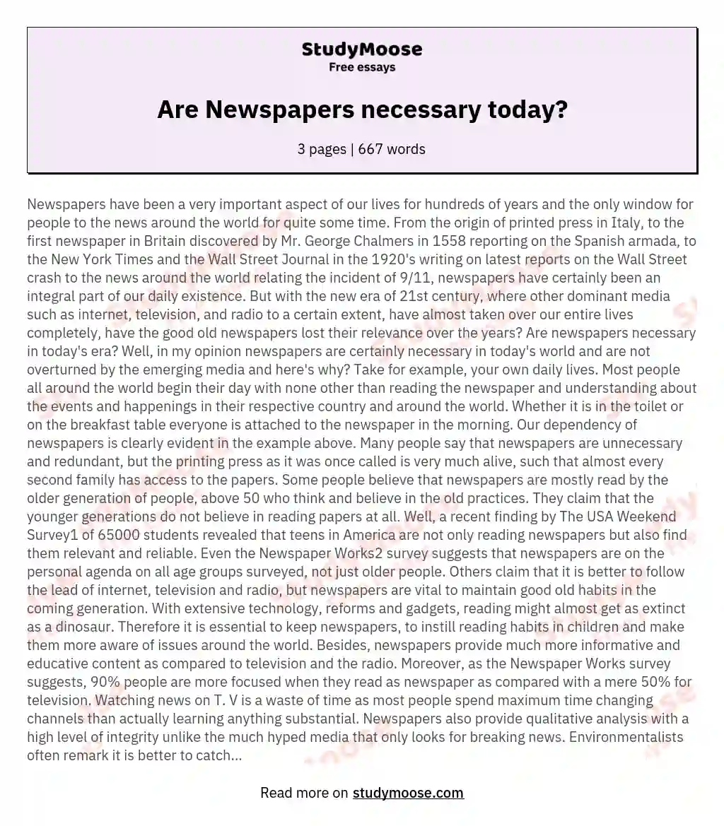 Are Newspapers necessary today?