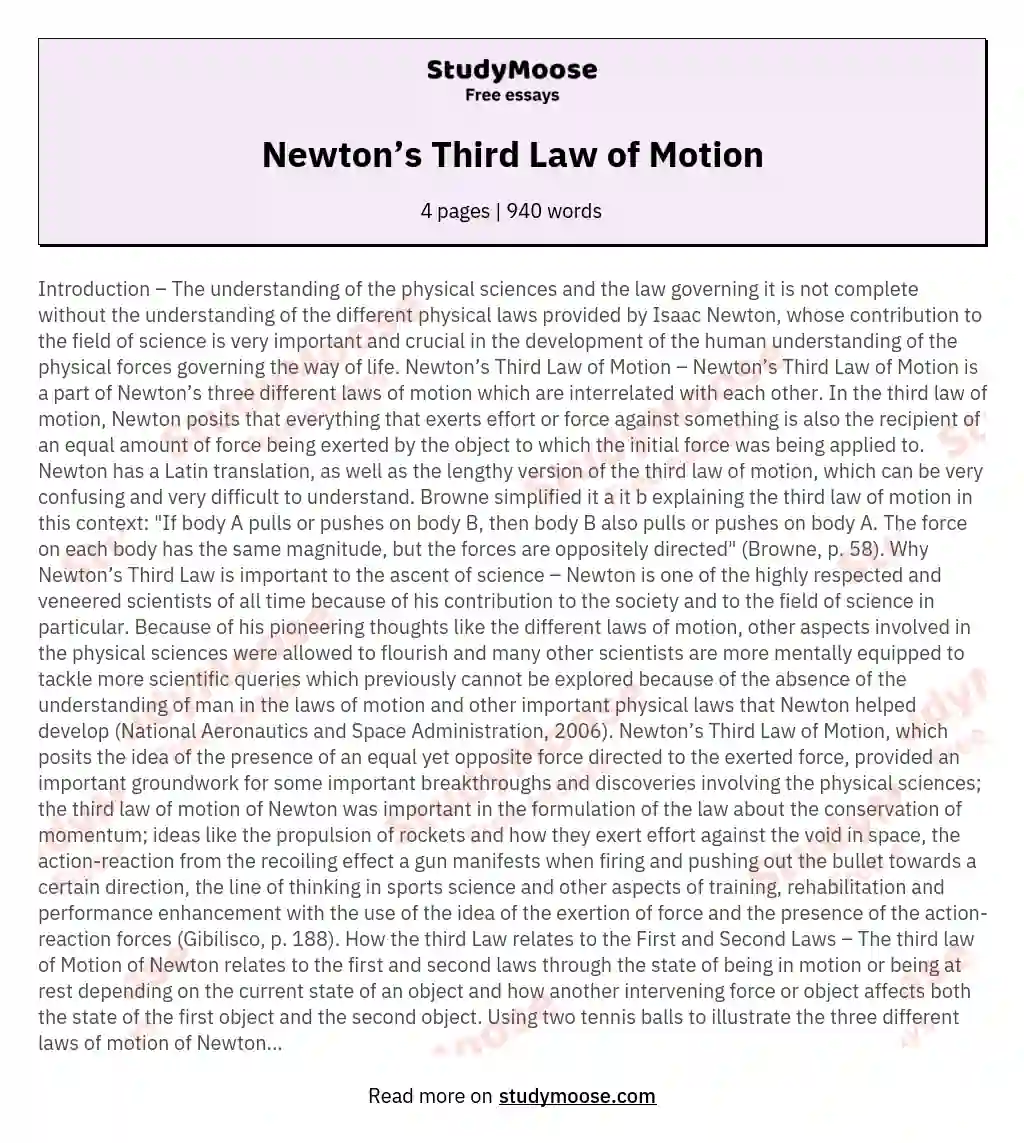 Newton’s Third Law of Motion essay