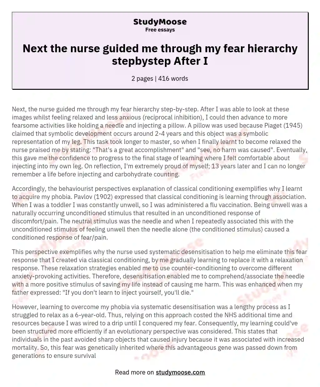 Next the nurse guided me through my fear hierarchy stepbystep After I essay