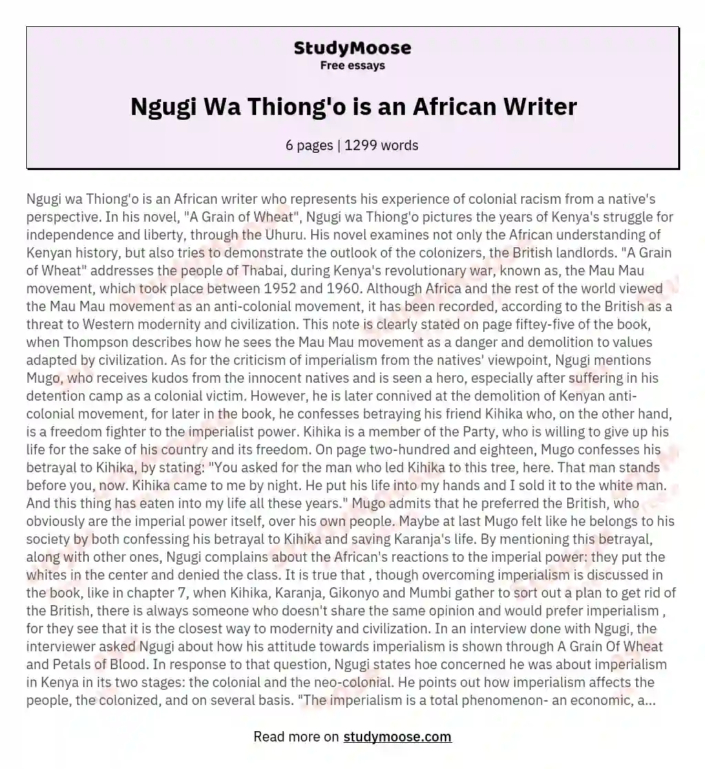 Ngugi Wa Thiong'o is an African Writer essay