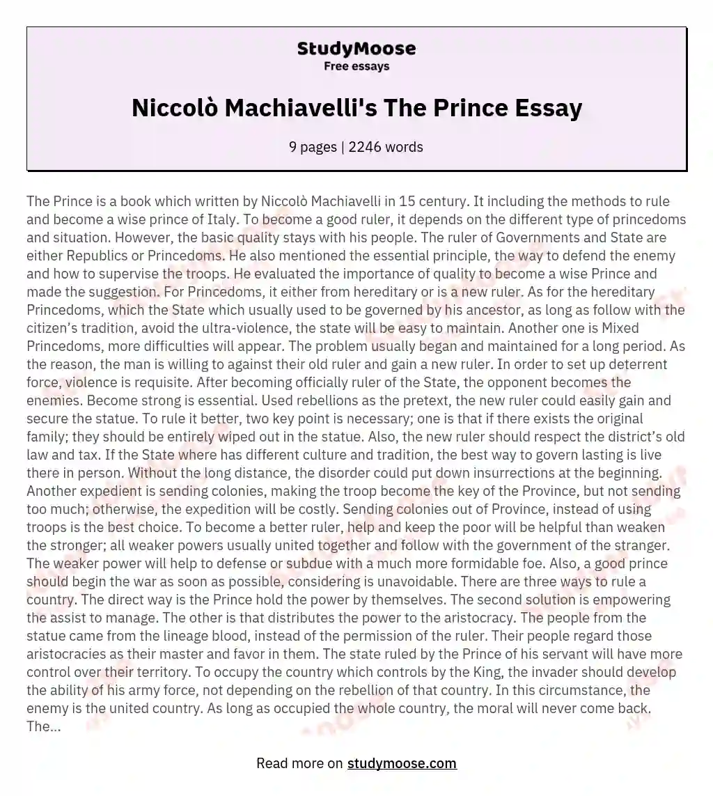 Niccolò Machiavelli's The Prince Essay essay