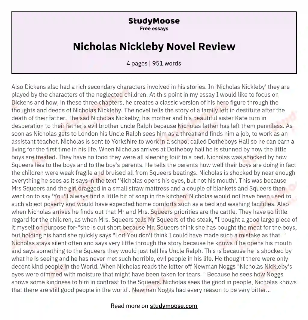 Nicholas Nickleby Novel Review essay