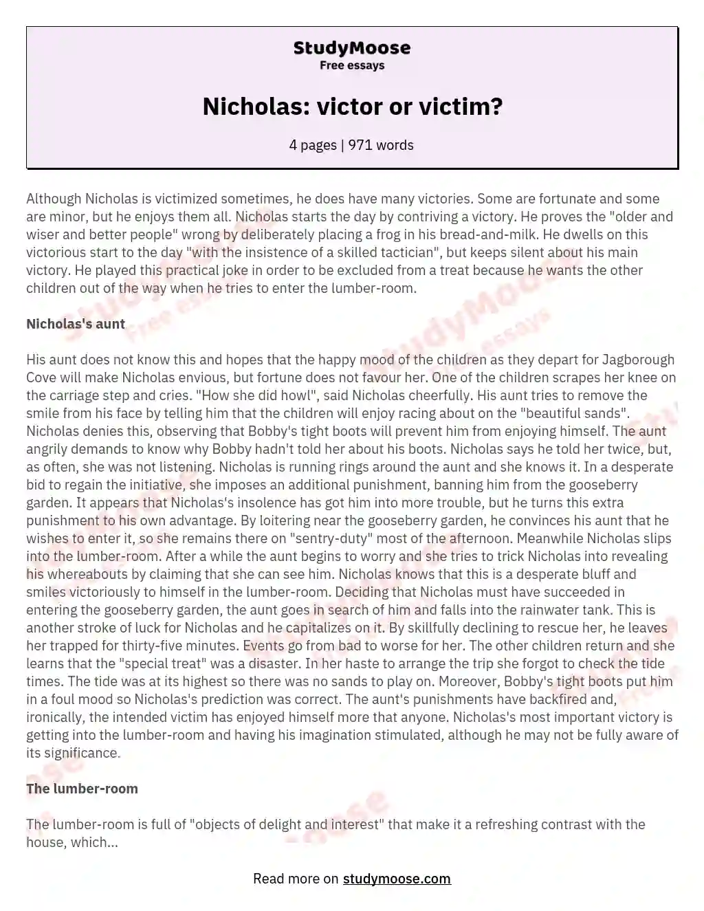Nicholas: victor or victim? essay