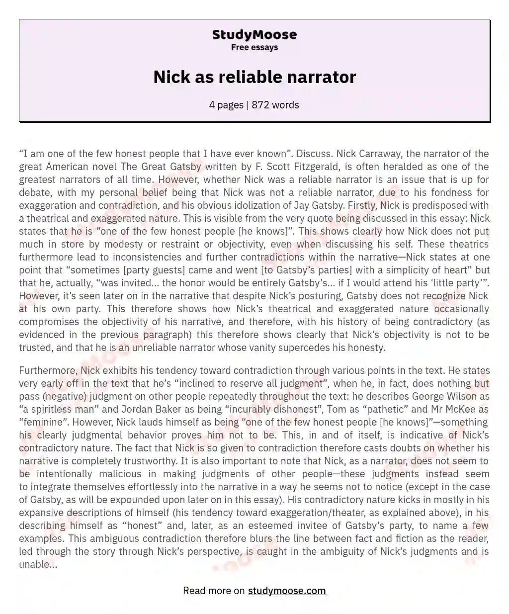 Analyzing Nick Carraway's Unreliable Narrative in Gatsby essay