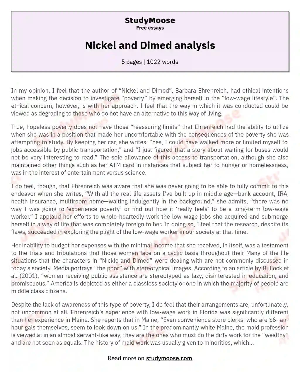 Nickel and Dimed analysis