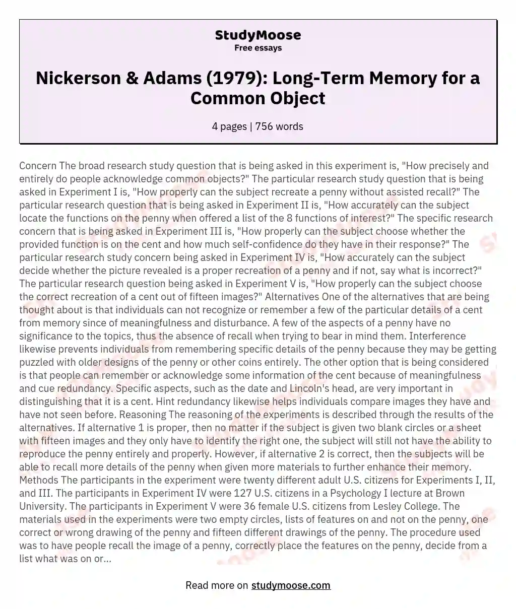 Nickerson &amp; Adams (1979): Long-Term Memory for a Common Object