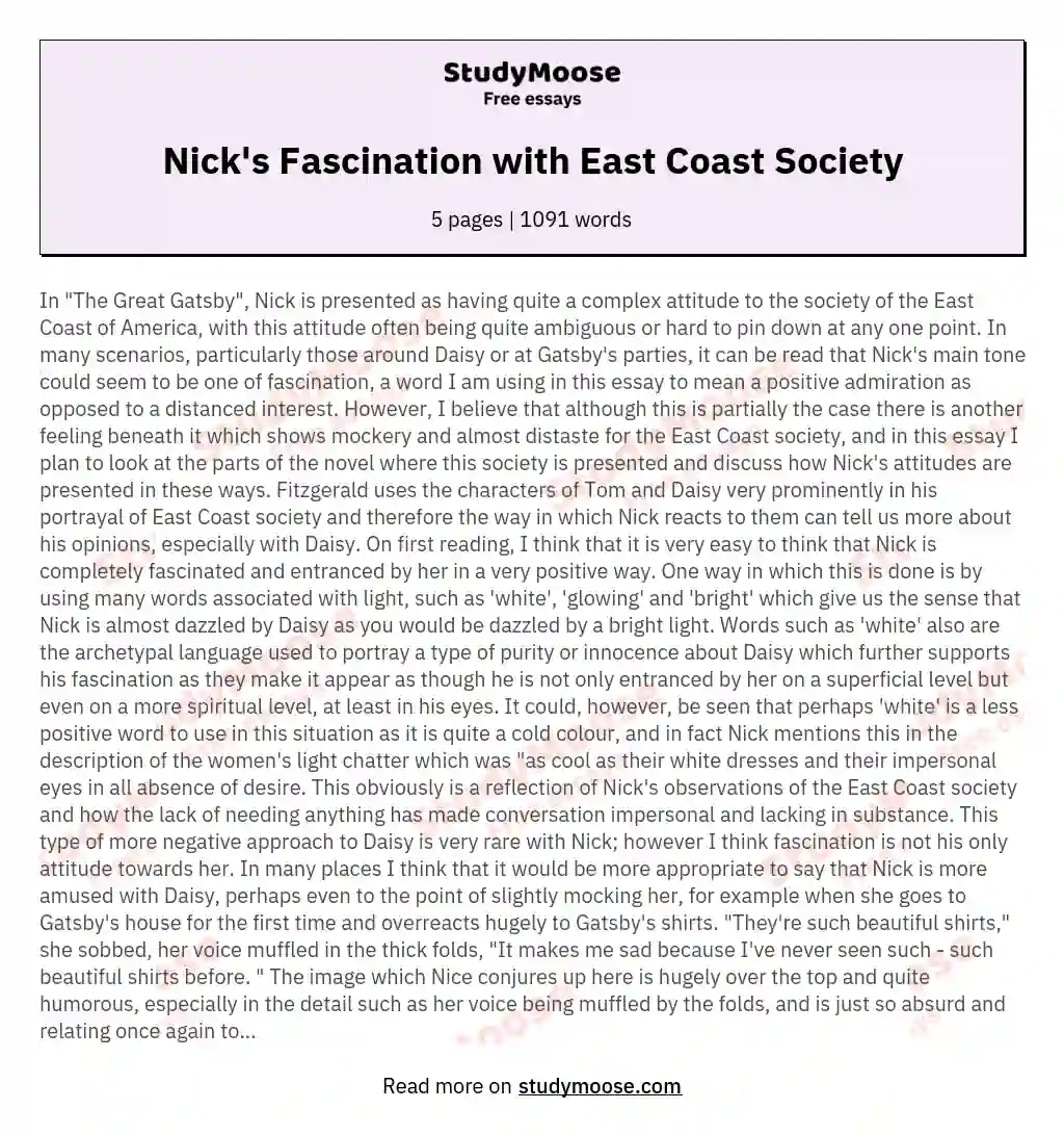 Nick's Fascination with East Coast Society
