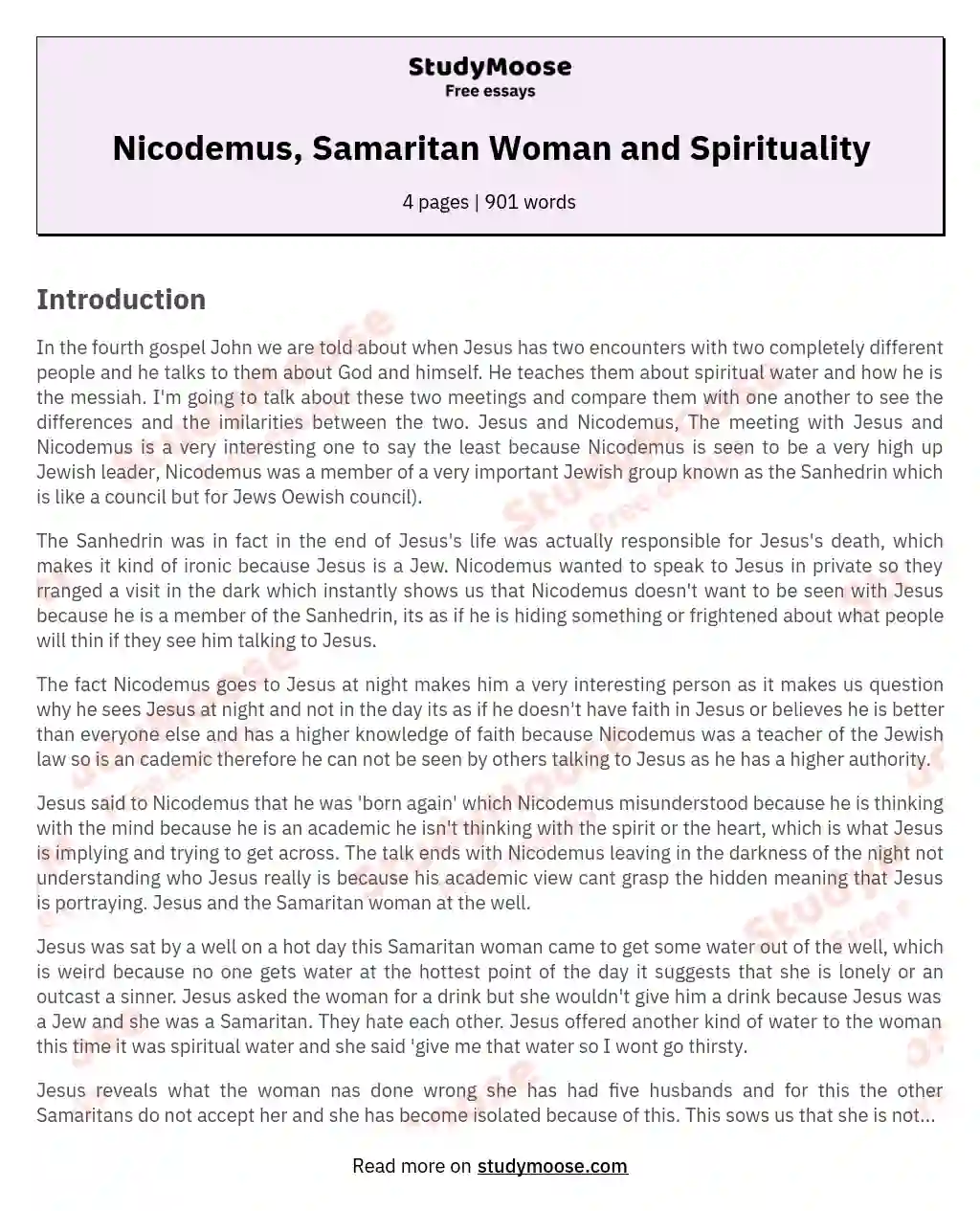 Nicodemus, Samaritan Woman and Spirituality essay