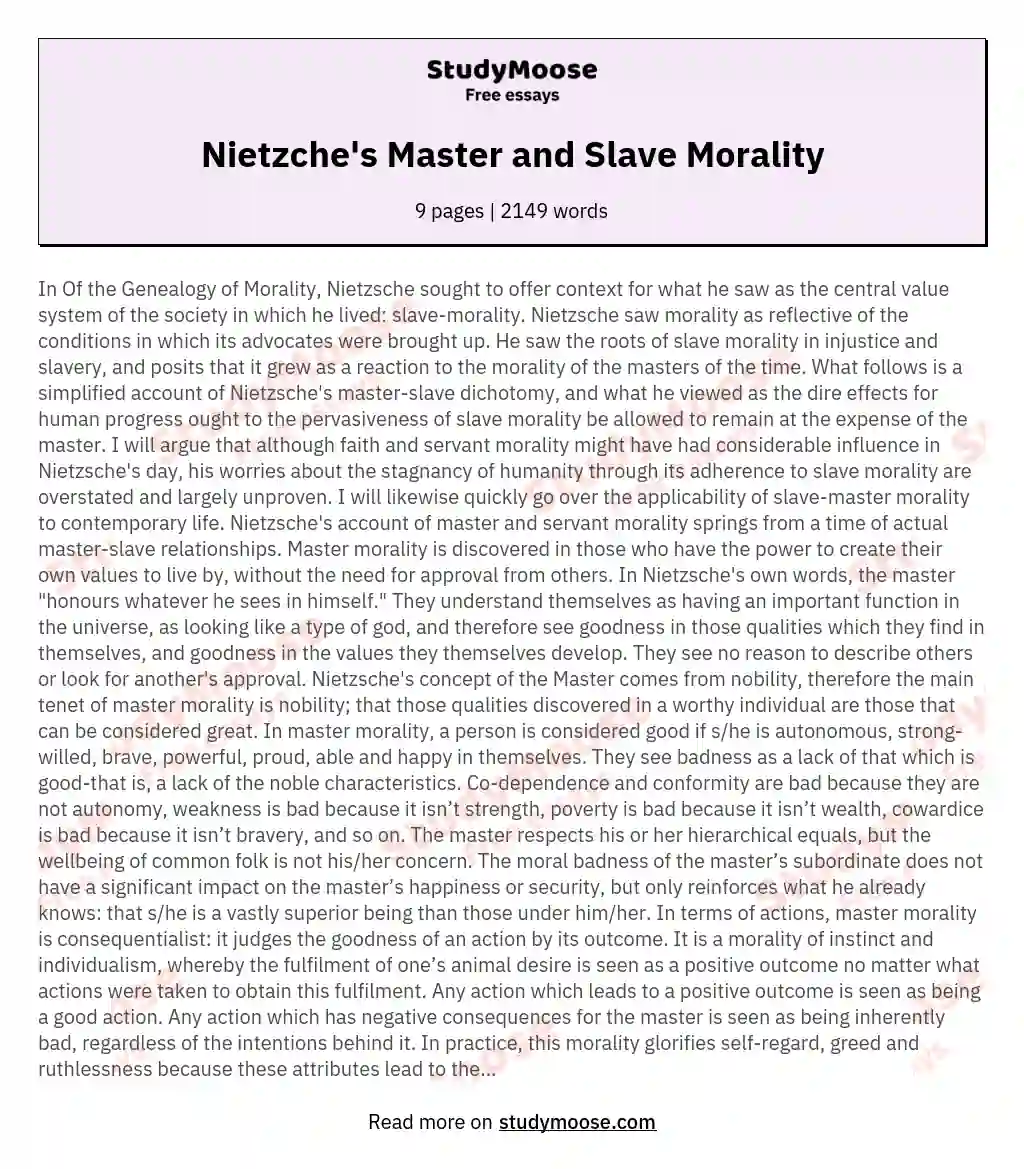 Nietzche's Master and Slave Morality essay