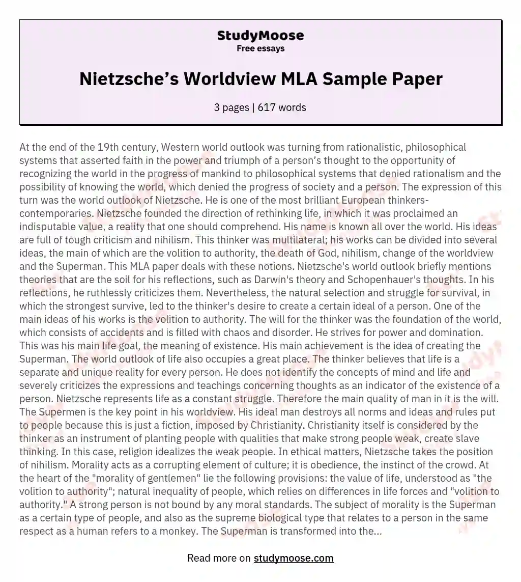 Nietzsche’s Worldview MLA Sample Paper