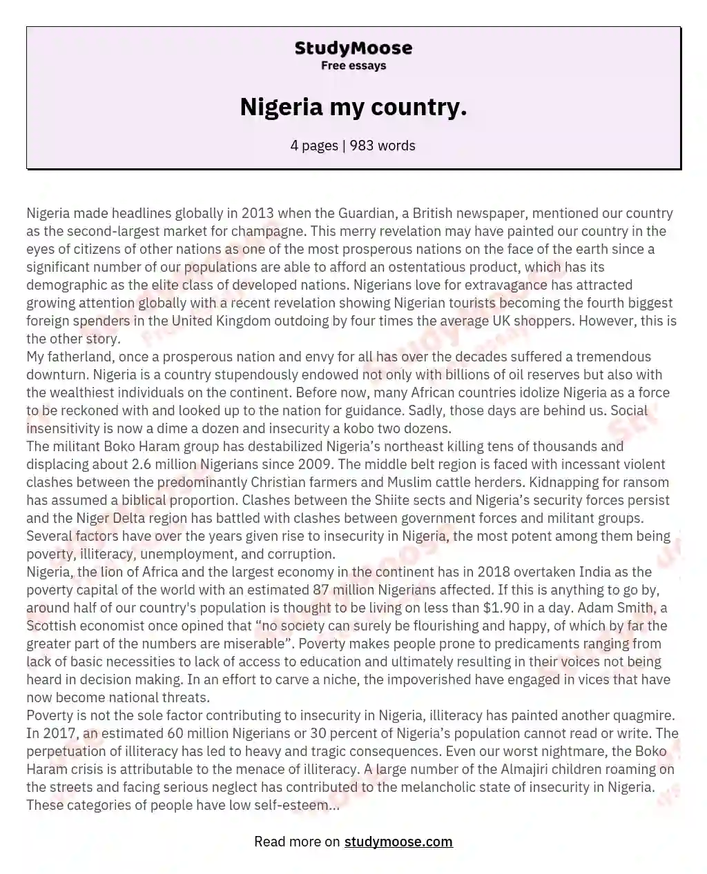 Nigeria my country. essay