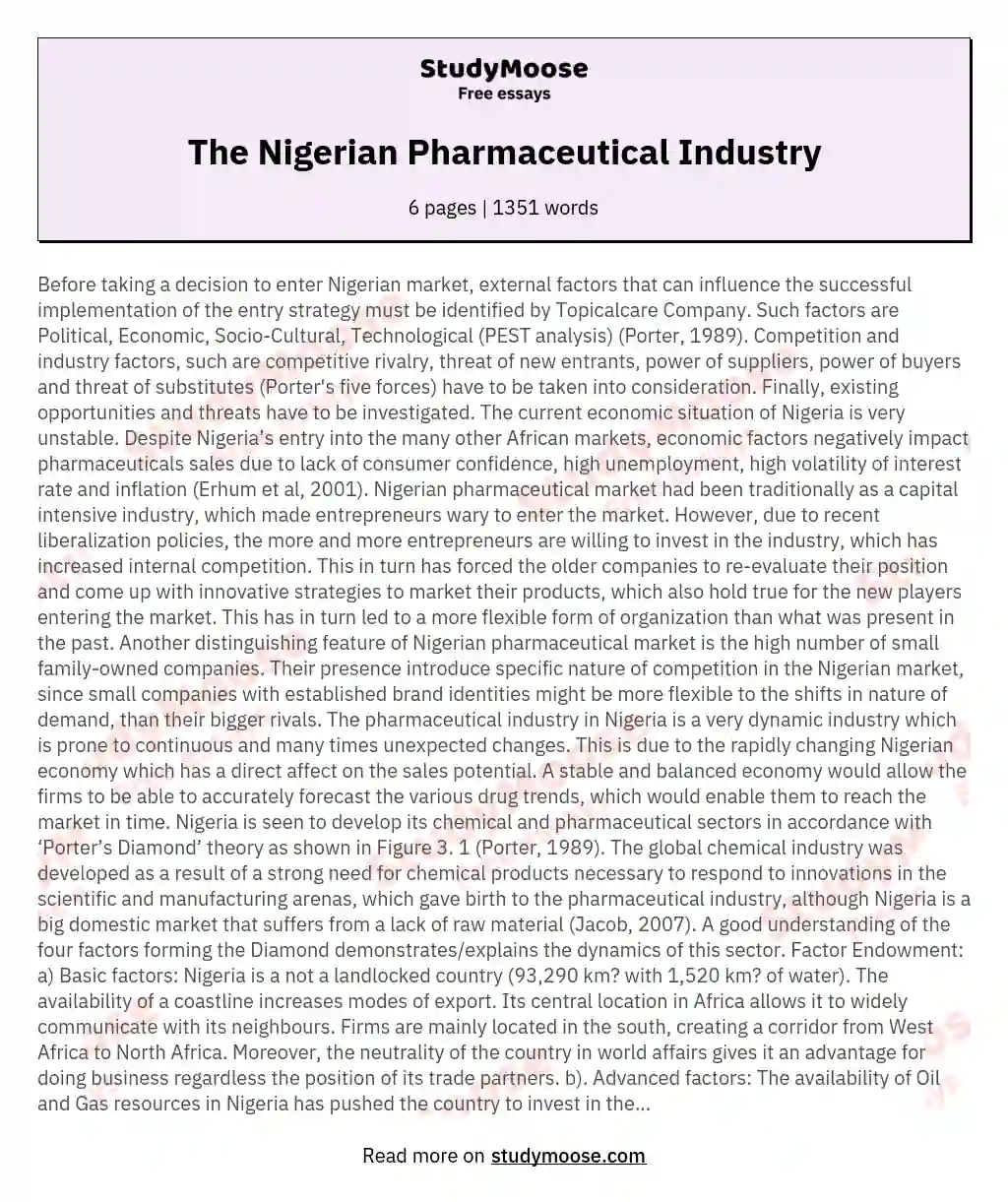 The Nigerian Pharmaceutical Industry essay