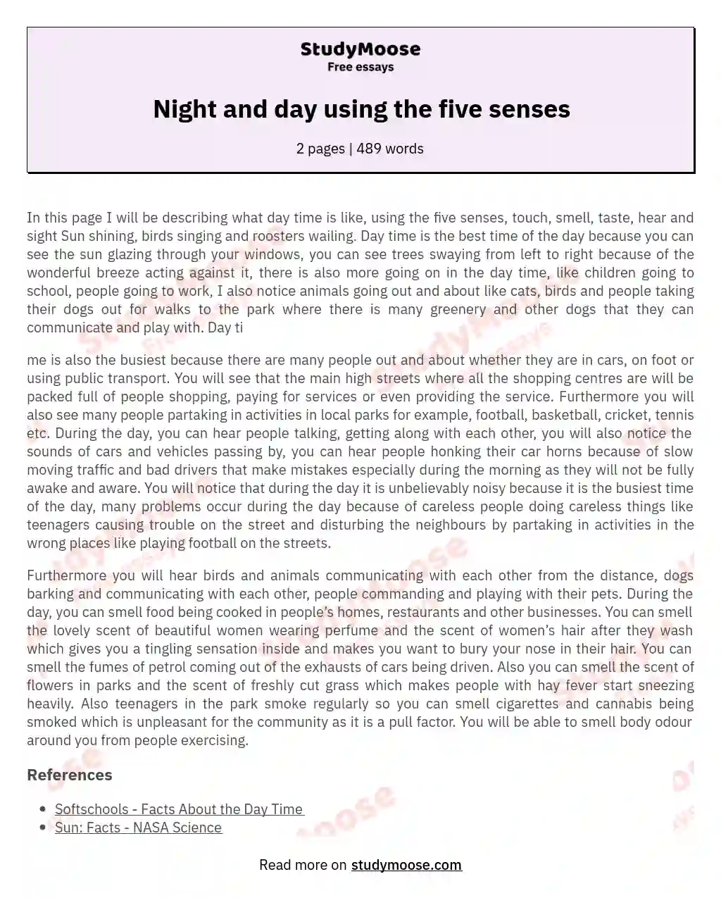 Night and day using the five senses