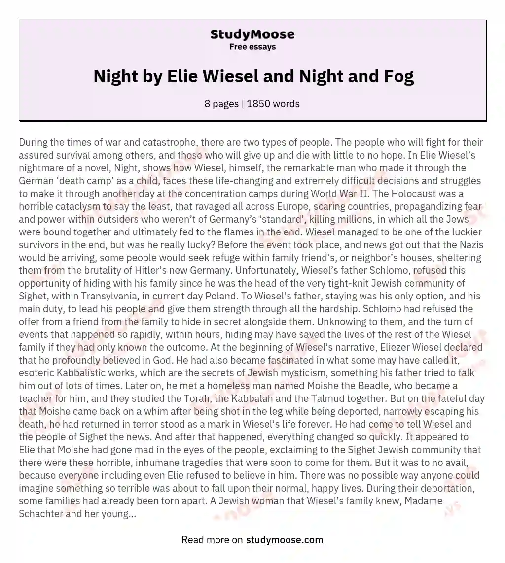 Night by Elie Wiesel and Night and Fog