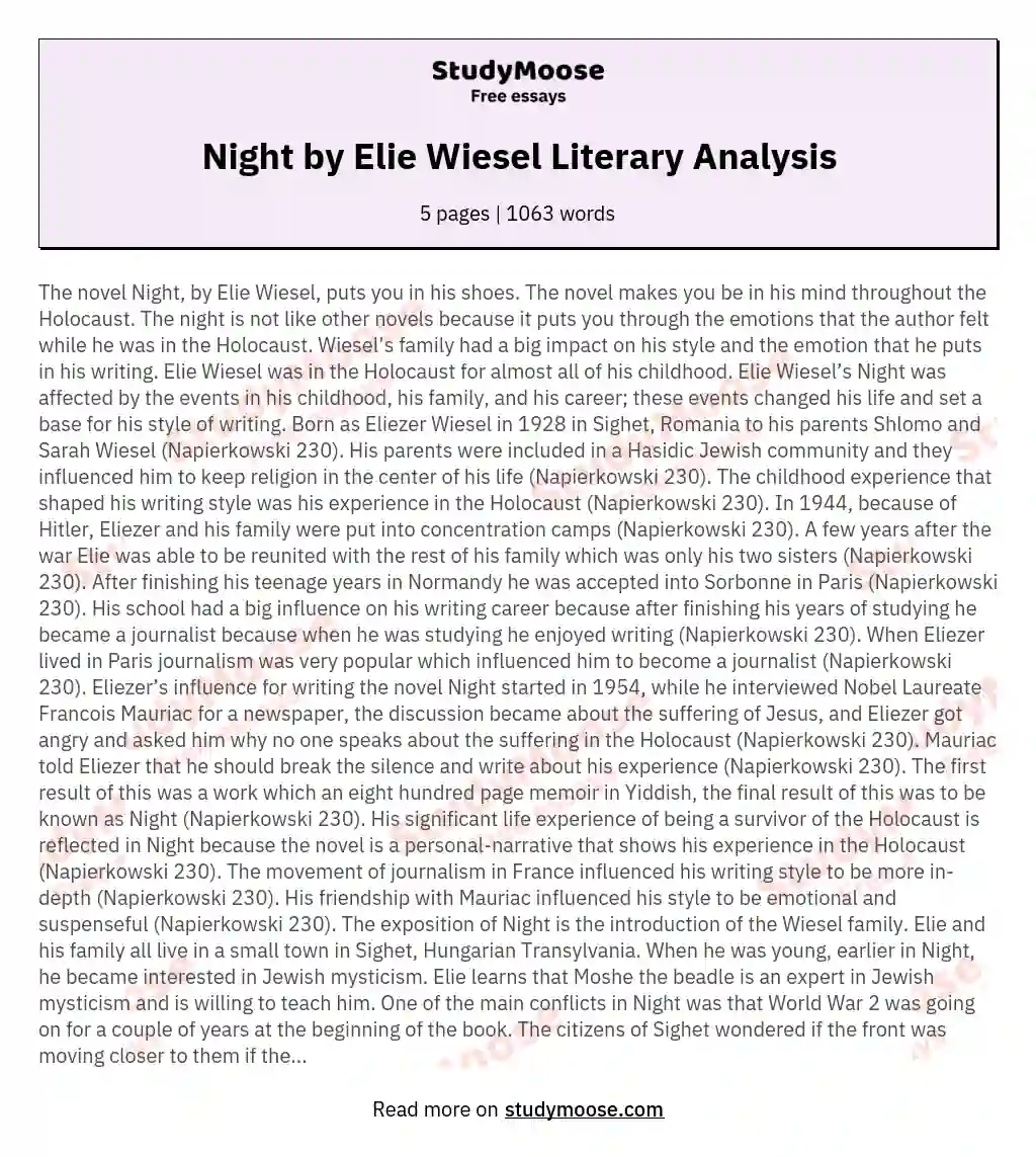 Night by Elie Wiesel Literary Analysis