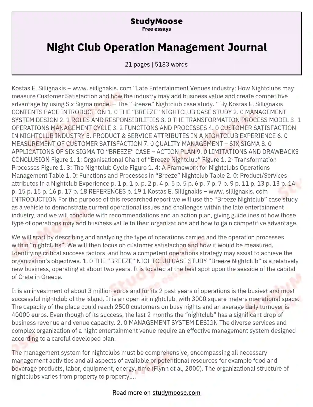 Night Club Operation Management Journal essay