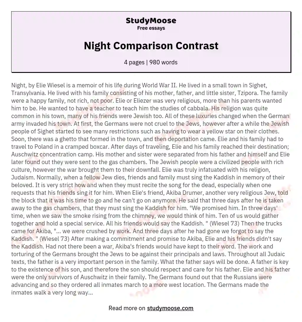 Night Comparison Contrast essay