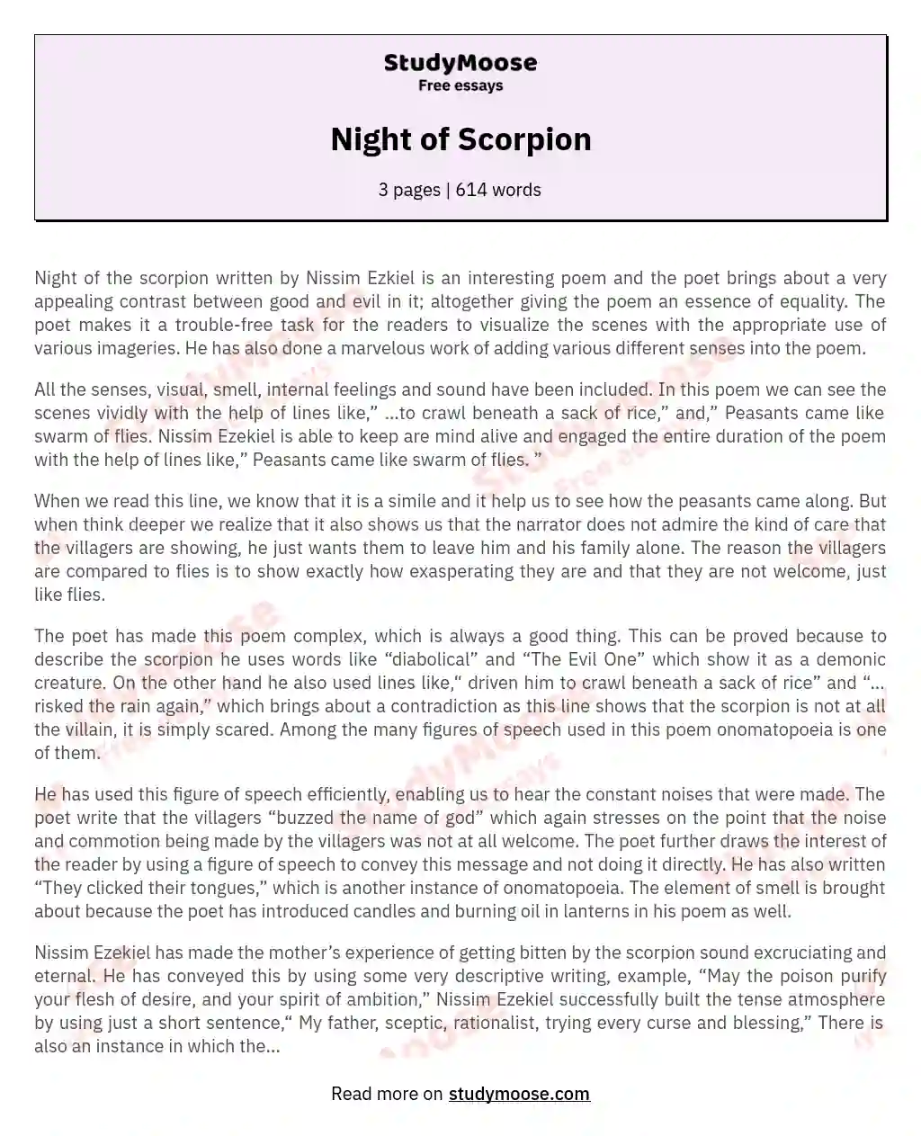 Night of Scorpion essay