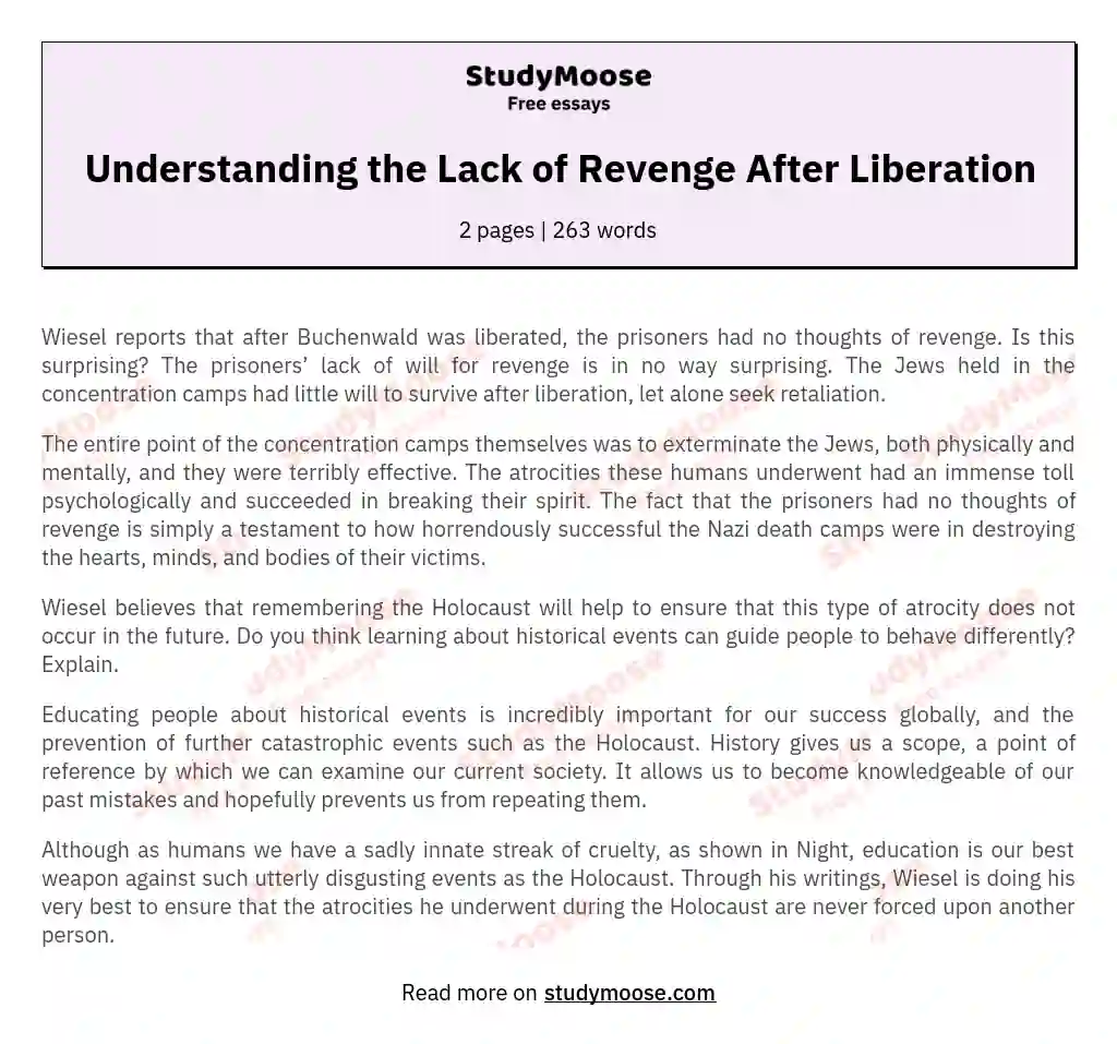 Understanding the Lack of Revenge After Liberation essay