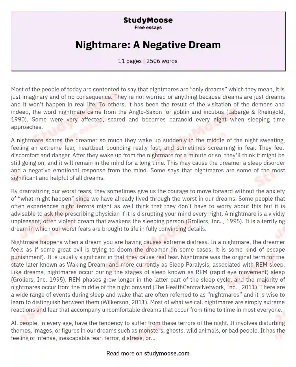 Nightmare: A Negative Dream essay