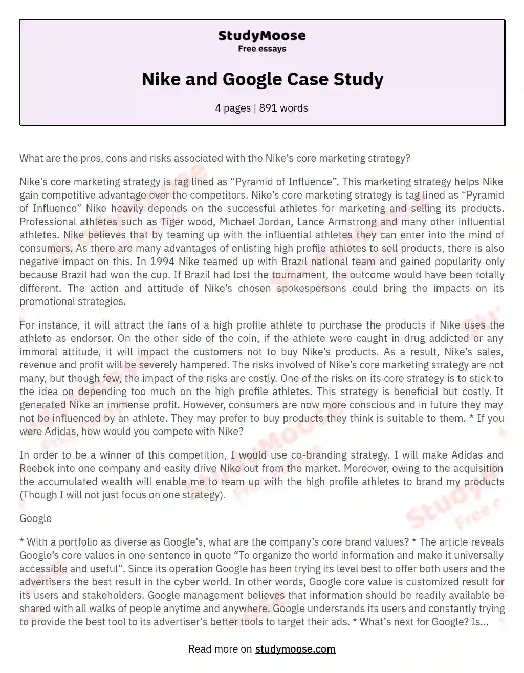 Nike and Google Case Study essay