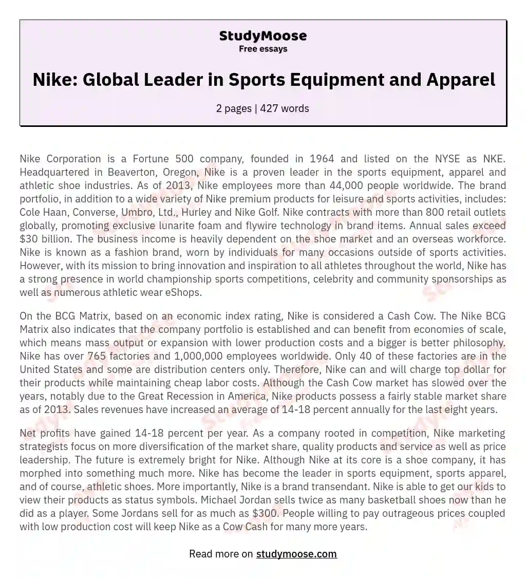 Nike: Global Leader in Sports Equipment and Apparel essay