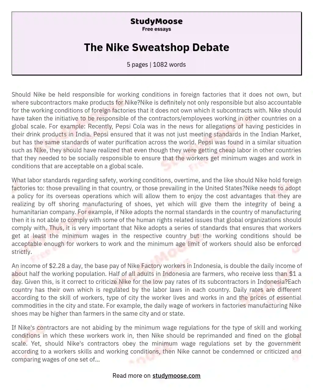 The Nike Sweatshop Debate