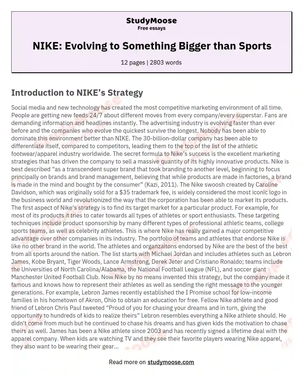 NIKE: Evolving to Something Bigger than Sports essay