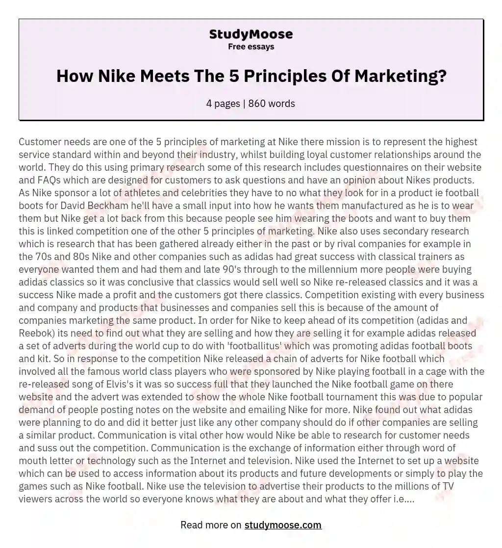 How Nike Meets The 5 Principles Of Marketing? essay