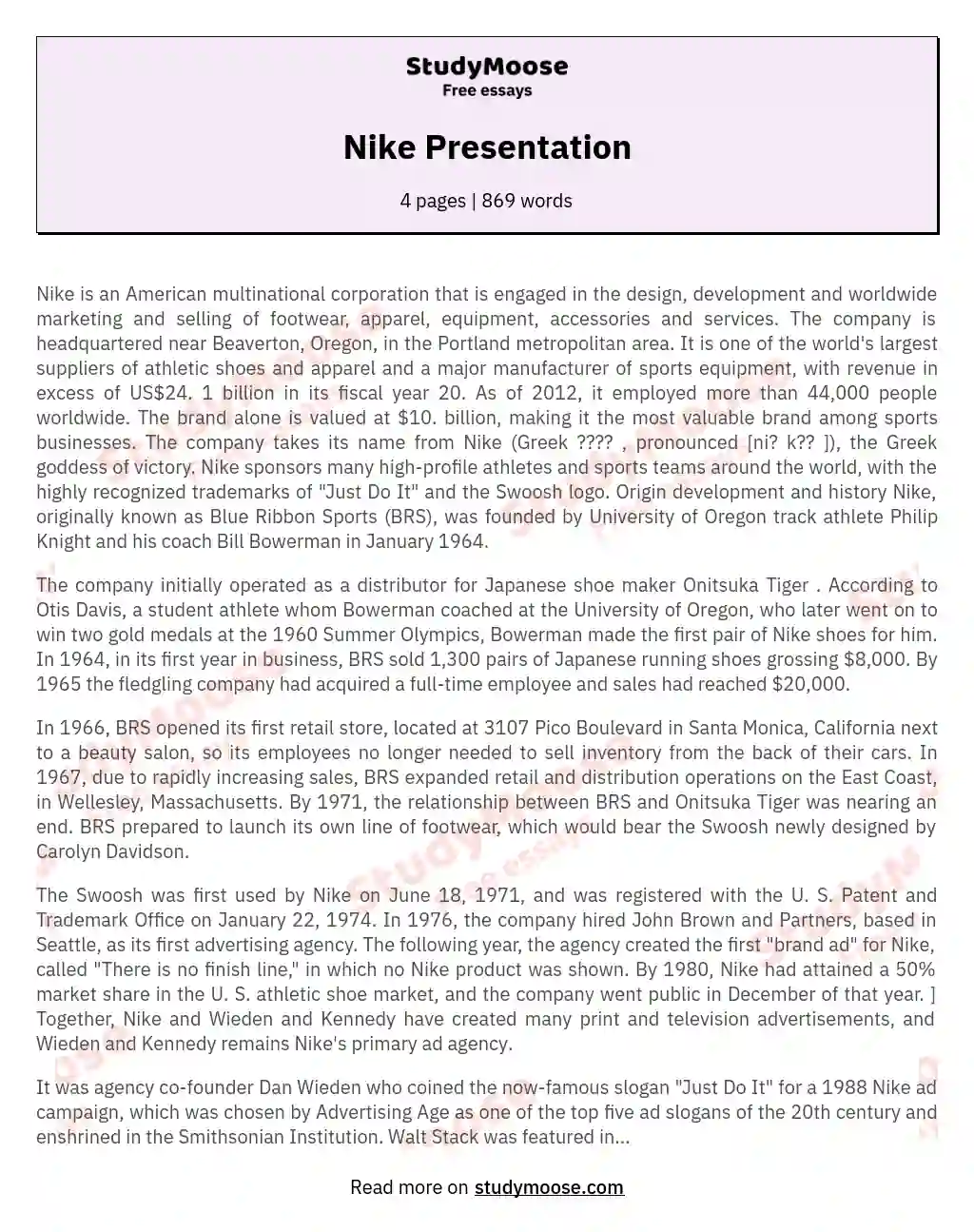 Nike Presentation essay
