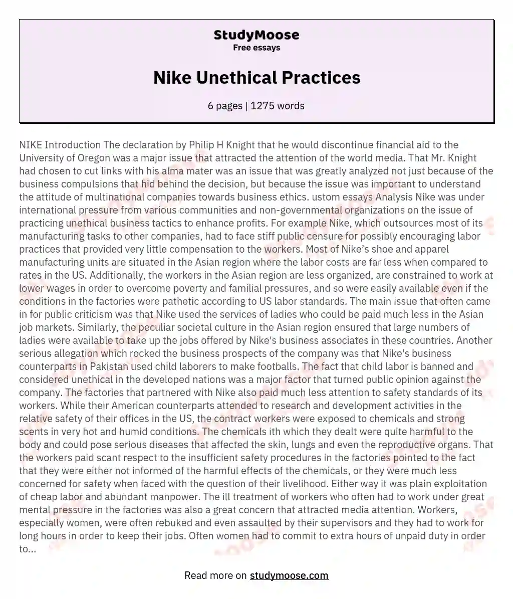 Nike Unethical Practices essay