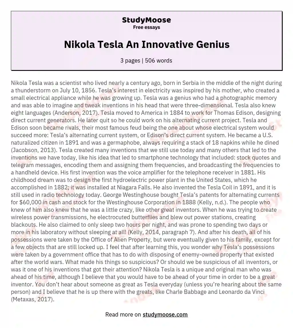 Nikola Tesla An Innovative Genius