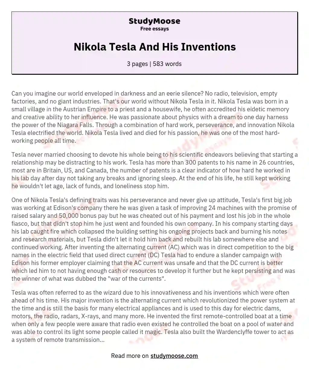 Nikola Tesla And His Inventions essay