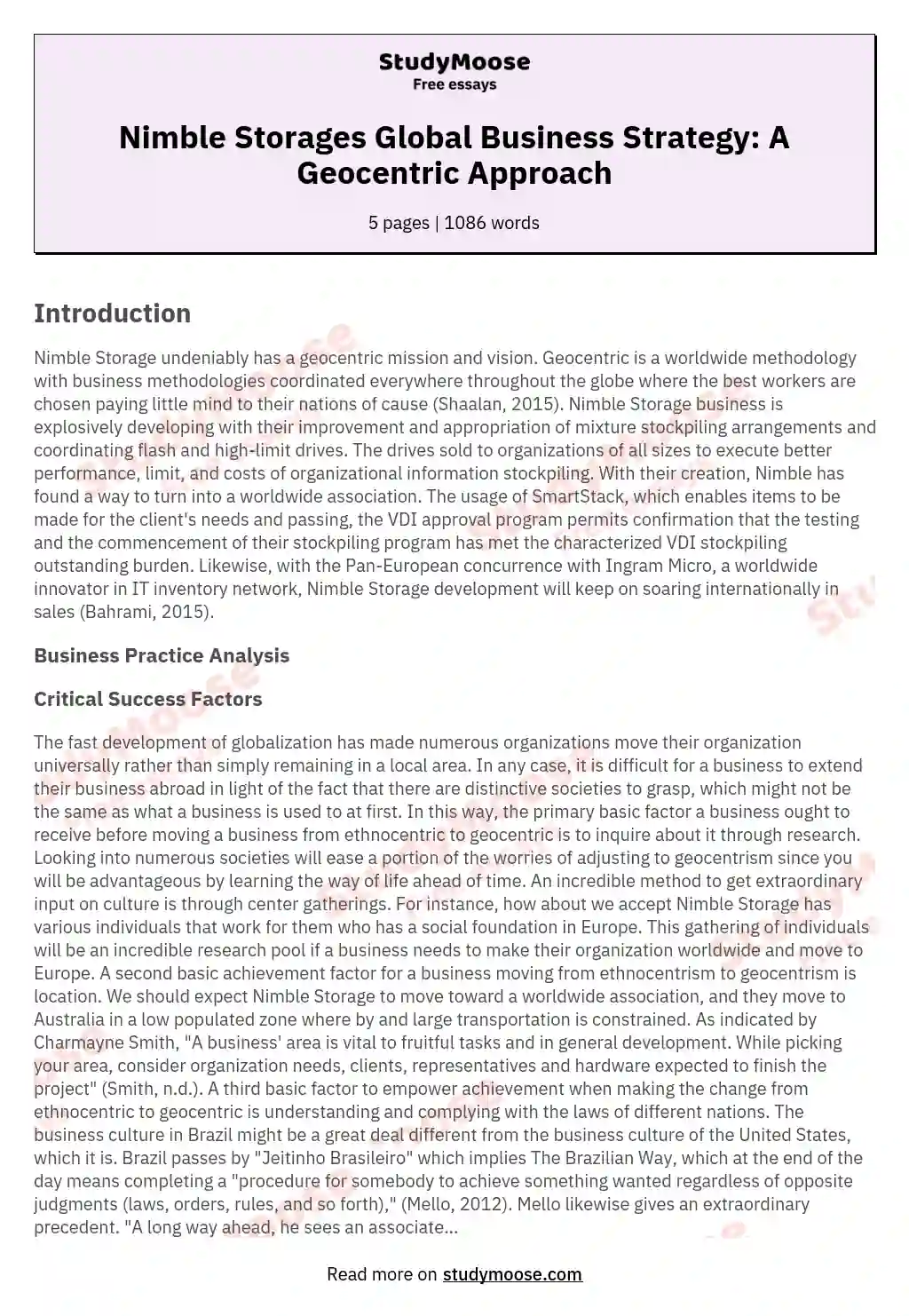 Nimble Storages Global Business Strategy: A Geocentric Approach essay