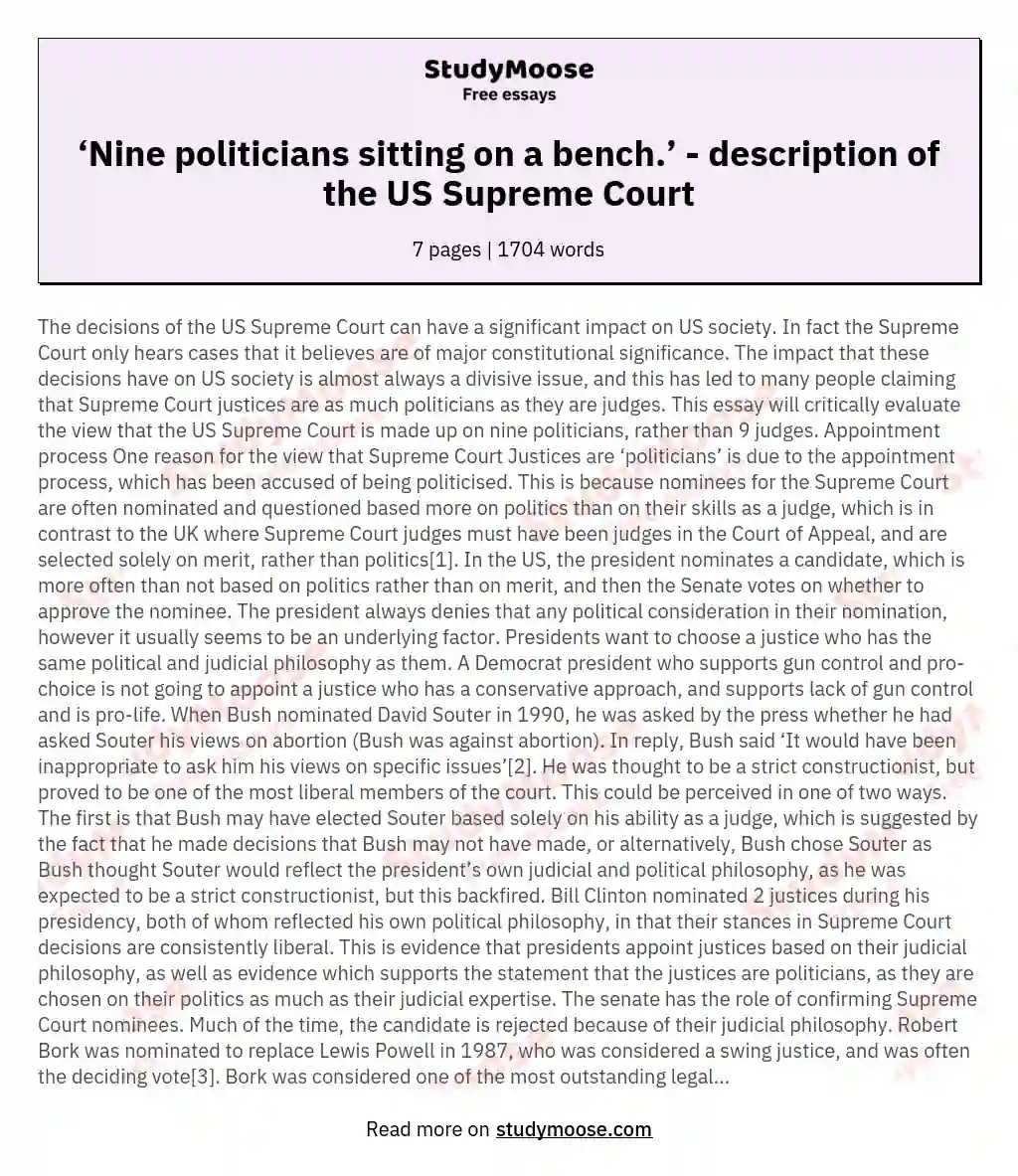 ‘Nine politicians sitting on a bench.’ - description of the US Supreme Court