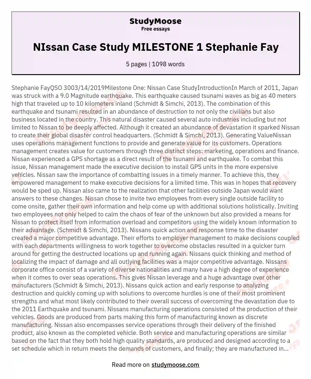 NIssan Case Study MILESTONE 1 Stephanie Fay