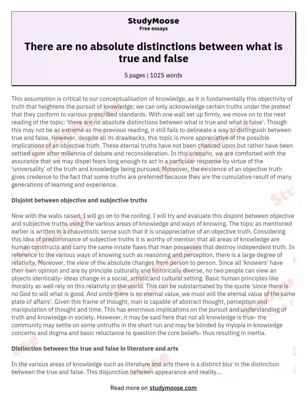There are no absolute distinctions between what is true and false essay