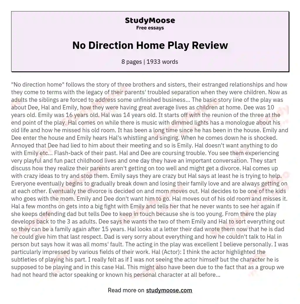No Direction Home Play Review essay