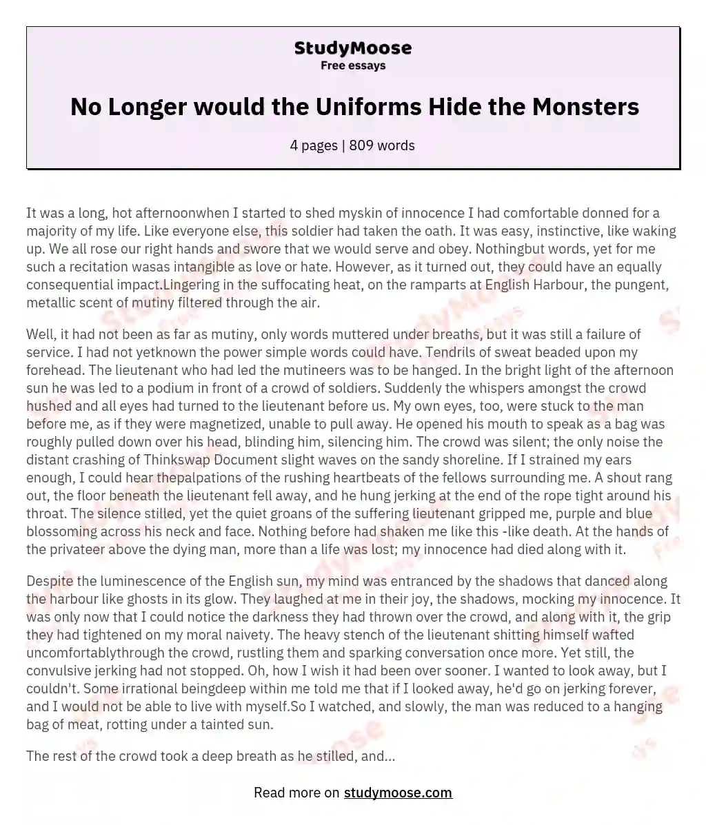 No Longer would the Uniforms Hide the Monsters essay
