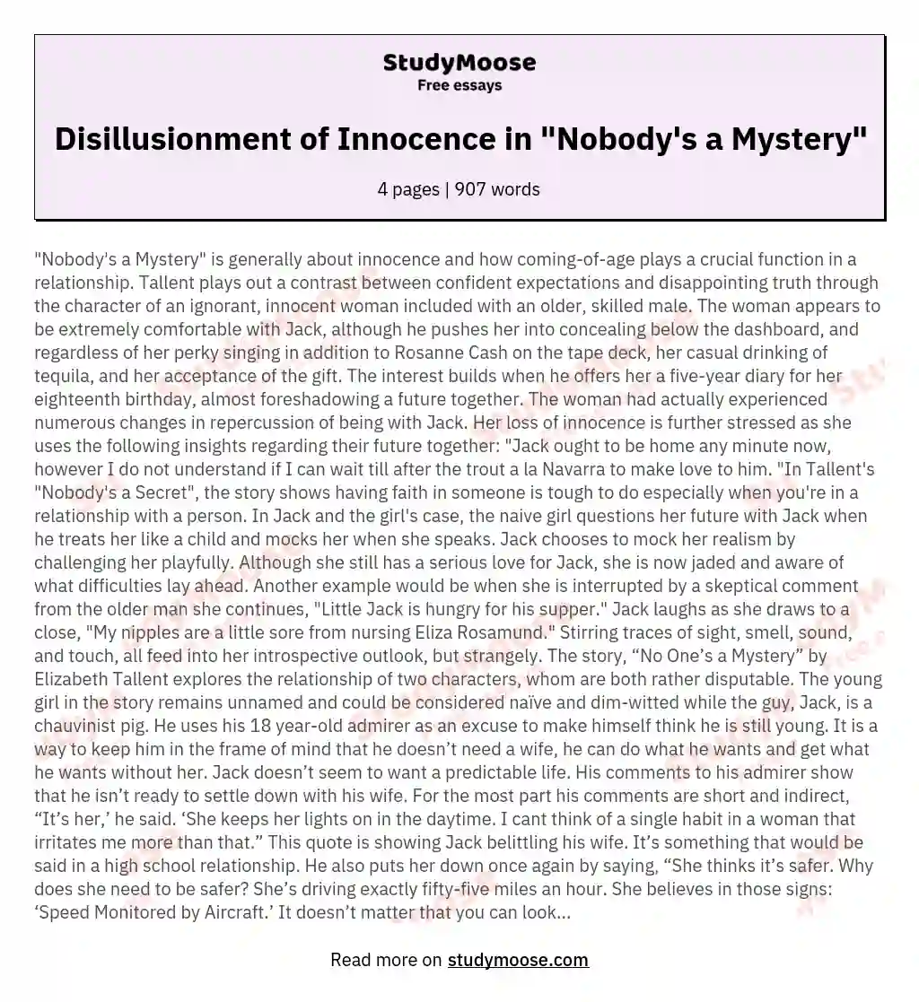 Disillusionment of Innocence in "Nobody's a Mystery" essay